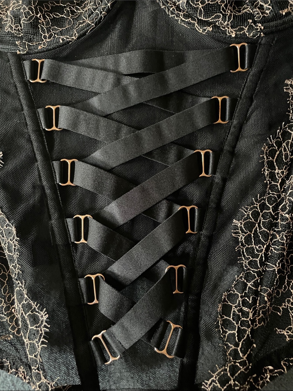 Victoria's Secret Black Corset Top with Cream Lace - Picture 2 of 8
